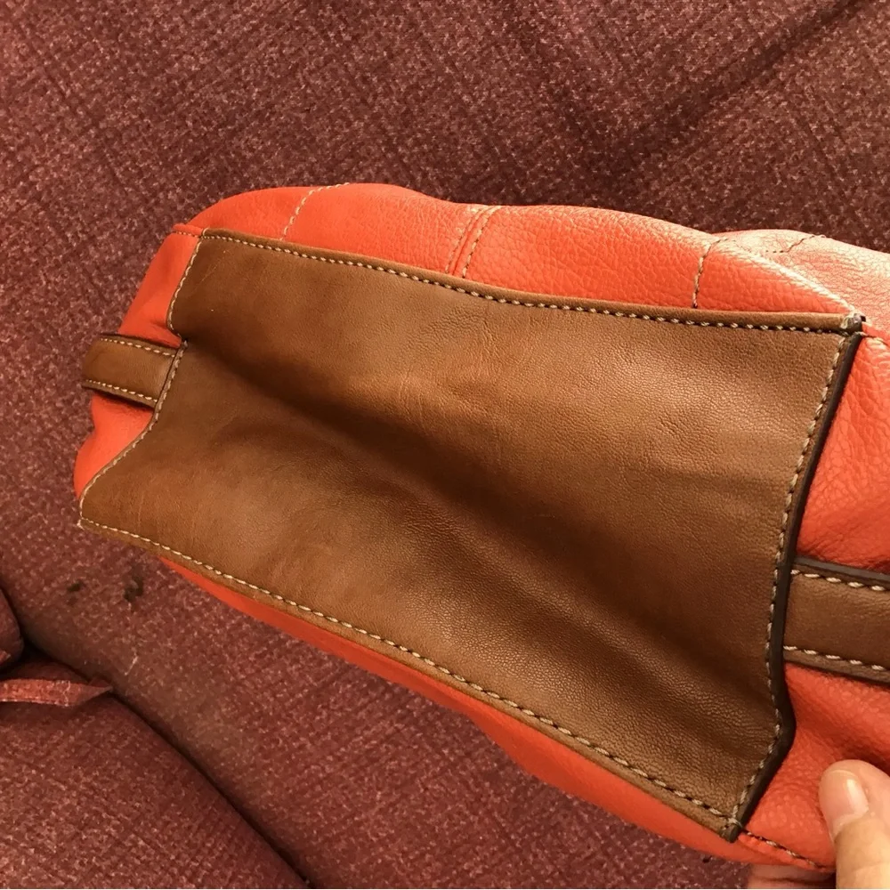 Coral orange brown Handbag purse braided handles 14” x 18” including handles EUC - Picture 10 of 15